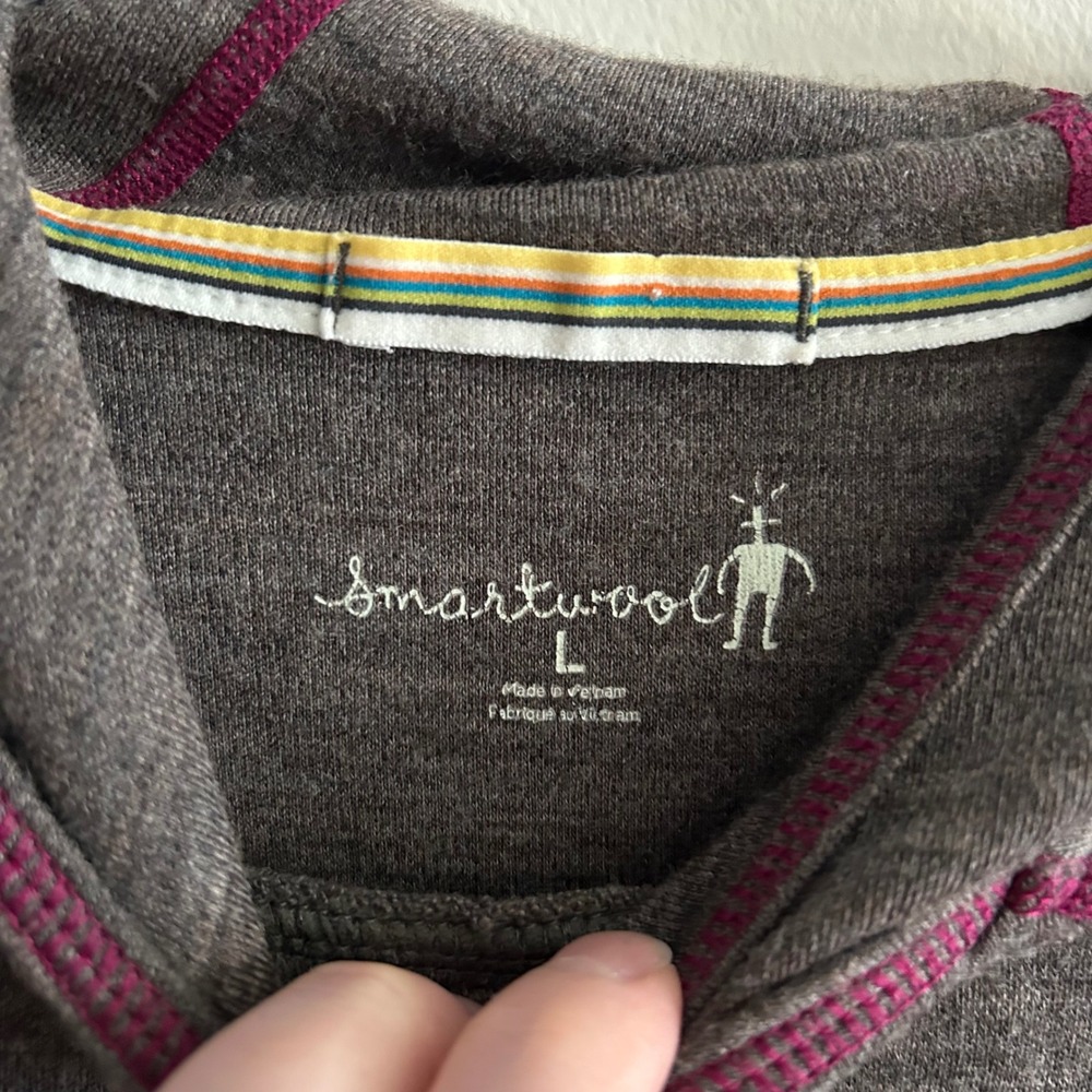 Smartwool Hoodie Charcoal Gray Large Merino Wool Thumbhole Base Layer Magenta - Picture 2 of 6
